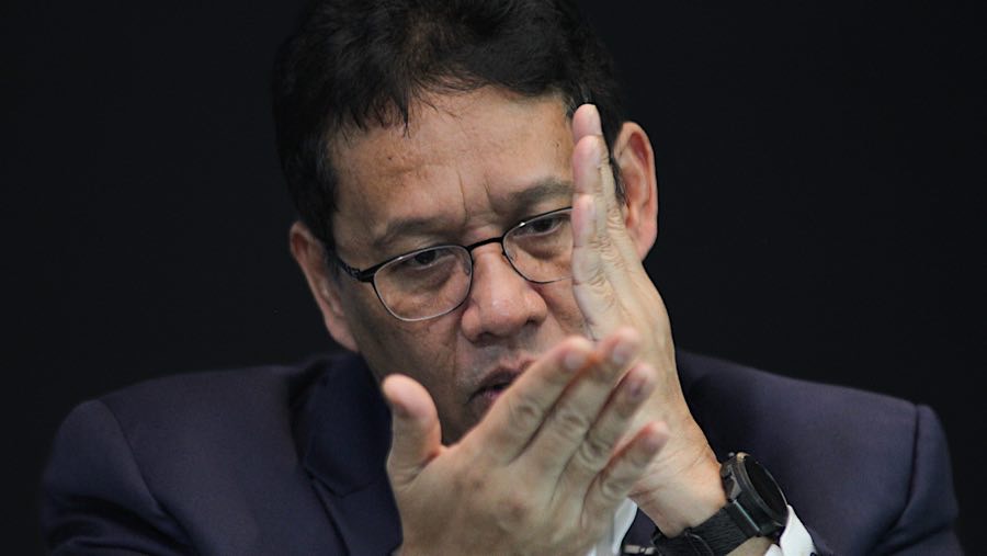 Ketua Dewan Komisioner LPS, Purbaya Yudhi Sadewa di kantor Bloomberg Technoz, Jakarta, Rabu (16/4/2025). (Bloomberg Technoz/Andrean Kristianto)