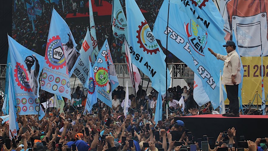 Selain menteri dan anggota parlemen, Presiden Prabowo Subianto juga ikut hadir dalam perayaan ini. (Bloomberg Technoz/Andrean Kristianto)