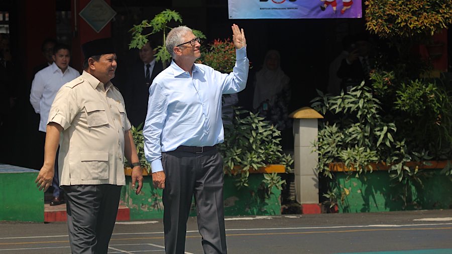 Prabowo menjelaskan hibah yang diberikan Bill Gates telah mencapai US$159 juta sejak 2009. (Bloomberg Technoz/Andrean Kristianto)