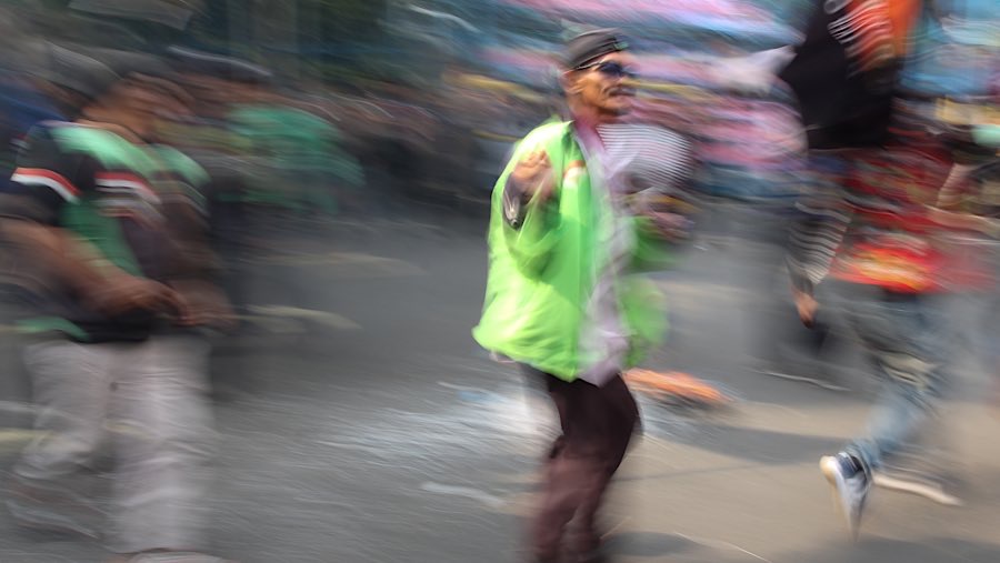 Demo ojol kali ini memiliki tiga tuntutan utama . (Bloomberg Technoz/Andrean Kristianto)