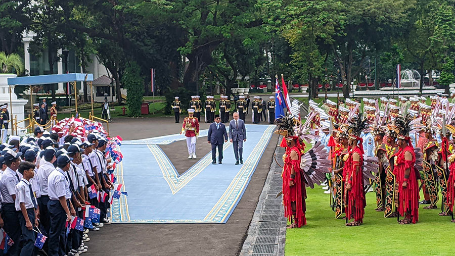 Presiden Prabowo Subianto dan PM Australia Anthony Albanese di Istana Negara. (Bloomberg Technoz/Azura Yumna)