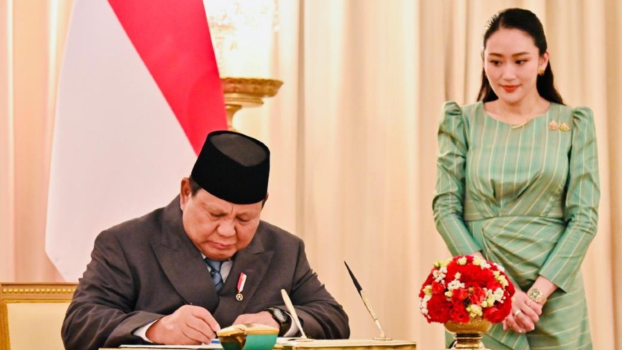 Presiden Prabowo Subianto dan PM Thailand Paetongtarn Shinawatra di Government House, Bangkok, Senin (19/05/2025). (Setneg)