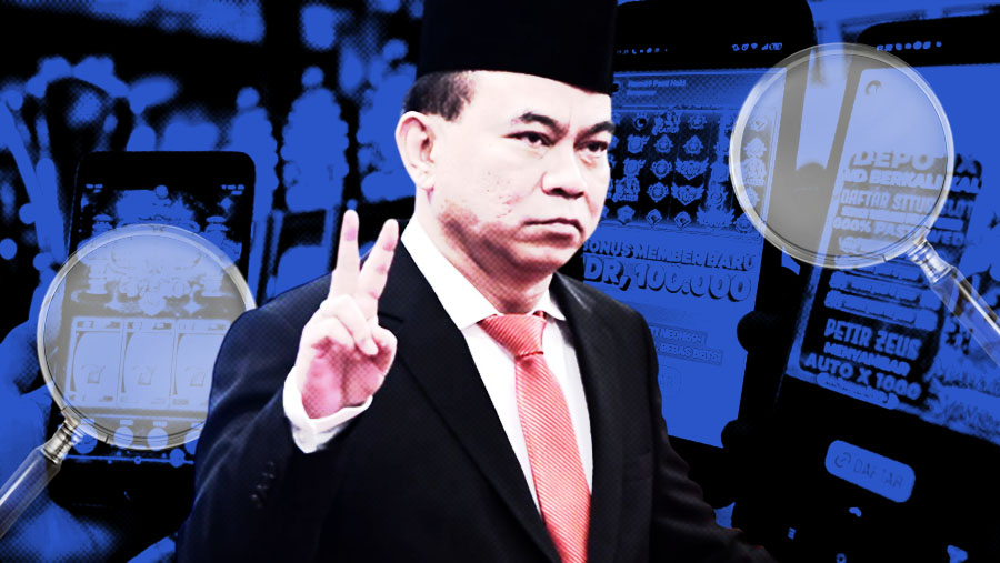 Ilustrasi Budi Arie Setiadi dan Judi Online (Bloomberg Technoz)