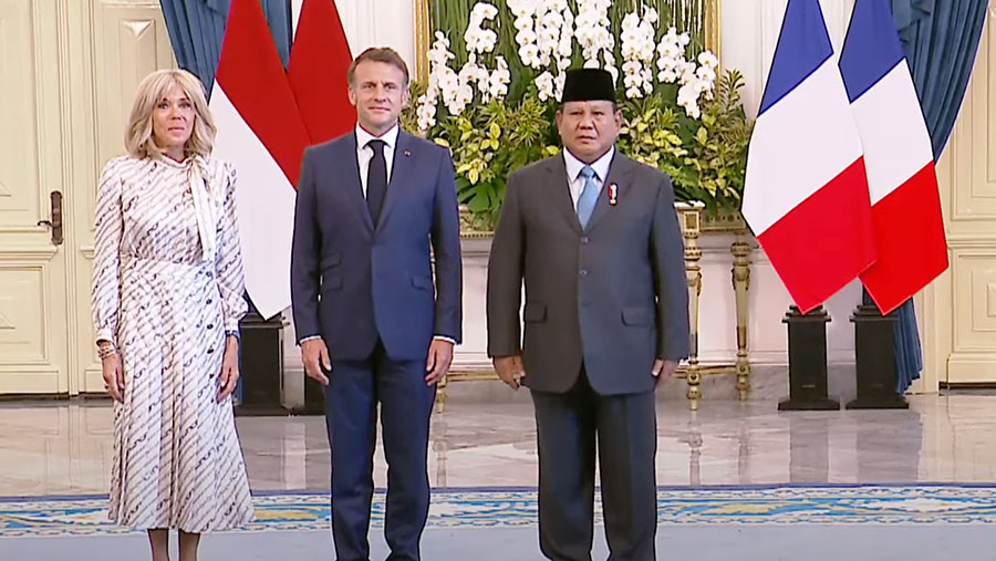 Upacara Penyambutan Kunjungan Kenegaraan Presiden Prancis Emmanuel Macron, Jakarta,28 Mei 2025 (Dok. Tangkapan Layar YouTube Setpres)