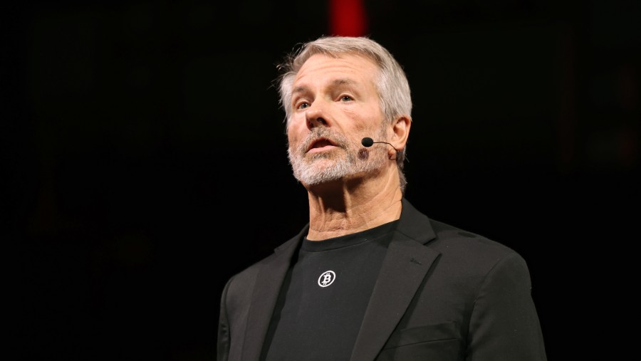 Michael Saylor, bos MicroStrategy di konferensi Bitcoin 2025, Las Vegas, Nevada. (Ronda Churchill/Bloomberg)