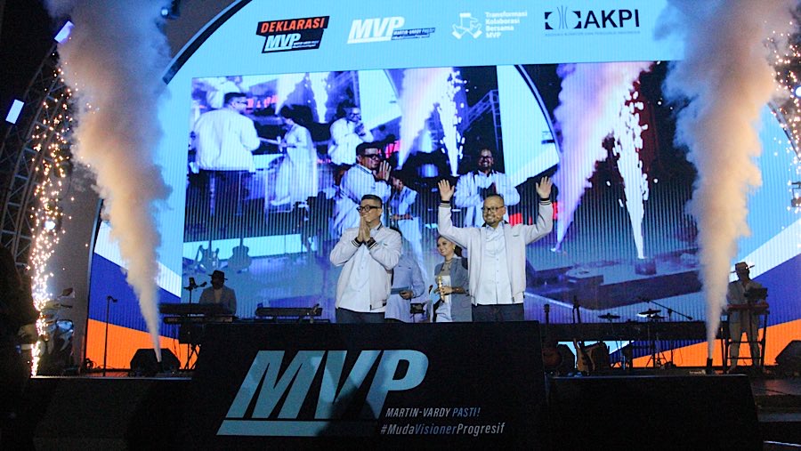 Martin Patrick Nagel dan Harvardy Muhammad Iqbal hadir saat deklarasi di Bengkel Space, Jakarta, Selasa (3/6/2025). (Bloomberg Technoz/Andrean)