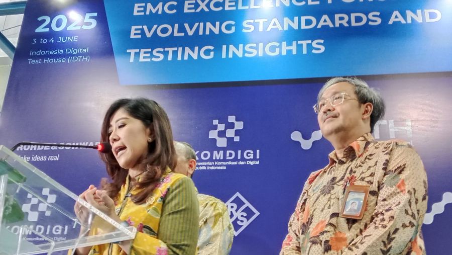 Menteri Komunikasi dan Digital (Komdigi) Meutya Hafid di BBPPT. (Pramesti Regita Cindy/Bloomberg Technoz)