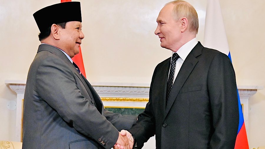 Presiden Prabowo Subianto bertemu dengan Presiden Rusia Vladimir Putin di Istana Konstantinovsky, St. Petersburg, Kamis (19/6/2025). (BPMI Setpres/Lai