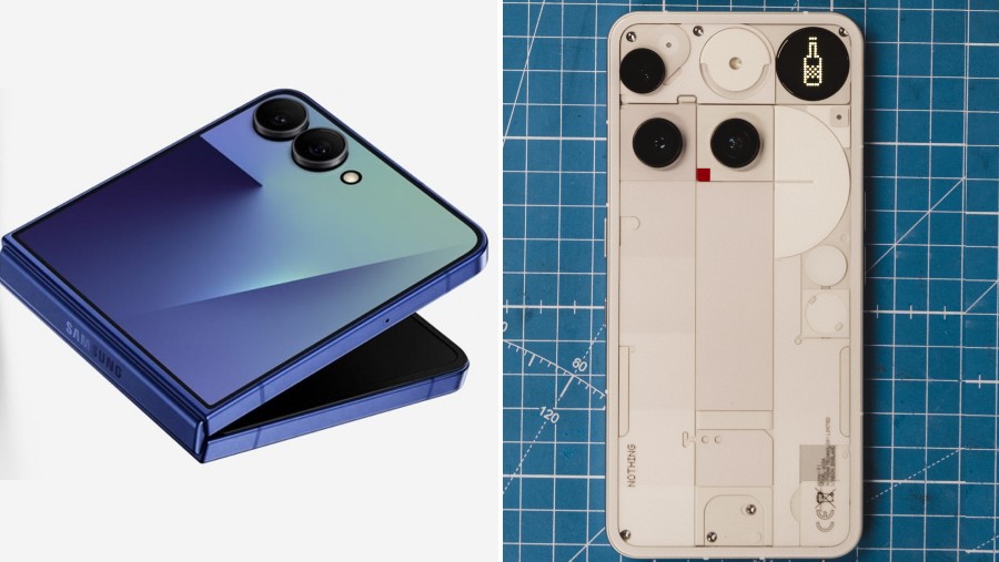 Kolase Samsung Galaxy Z Fold dan Nothing Phone 3. (dok: Bloomberg, GSMArena)