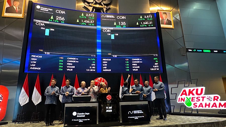 Pencatatan perdana saham CDIA dan COIN di BEI, Rabu (9/7/2025). (Bloomberg Tecnoz/Andrean Kristianto)