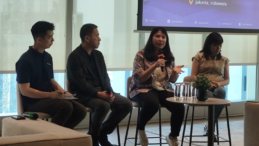 Partner East Ventures, Melisa Irene saat memberikan pernyataan dalam acara “East Ventures Open Book”, Jumat (25/7/2025).