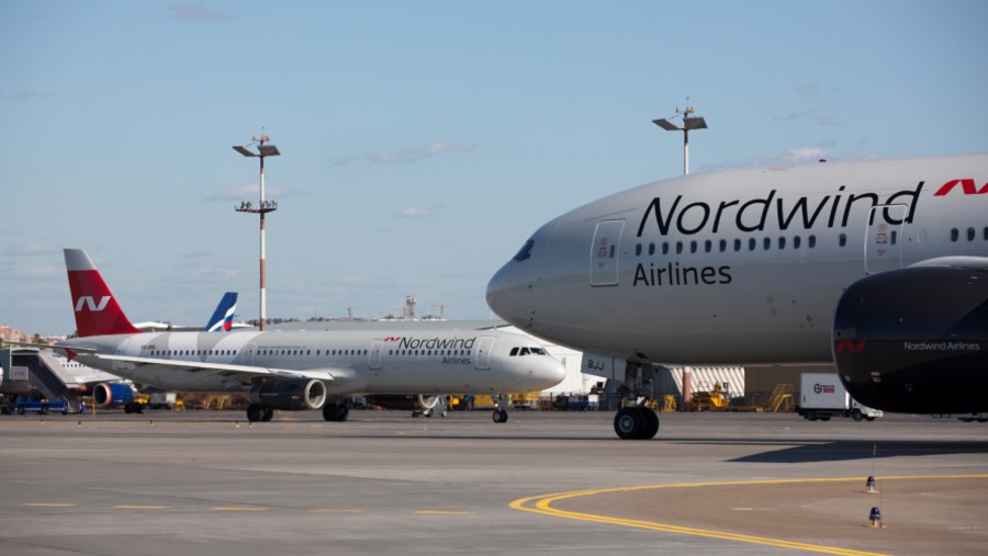Pesawat Nordwind Airlines di Bandara Internasional Sheremetyevo OAO di Moskow, Rusia. (Bloomberg)