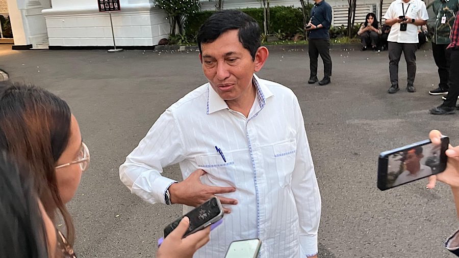 Dirut MIND ID Maroef Sjamsoeddin di kompleks Istana Negara, Jakarta, Selasa (29/7/2025). (Bloomberg Technoz/Dovana Hasiana)