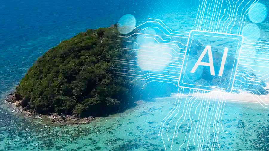 Ilustarsi Pulau Sensay yang 'memiliki pemerintahan AI, berlokasi di lepas pantai Filipina (Diolah berbagai sumber)