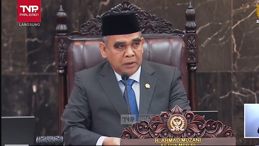Ketua MPR RI Ahmad Muzani saat sidang tahunan MPR di Gedung DPR/MPR, Jumat (15/8/2025). (Youtube DPR)