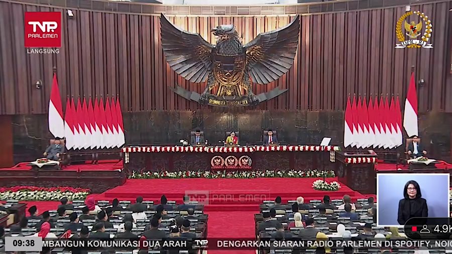 Suasana sidang tahunan MPR di Gedung DPR/MPR, Jumat (15/8/2025). (Youtube DPR)