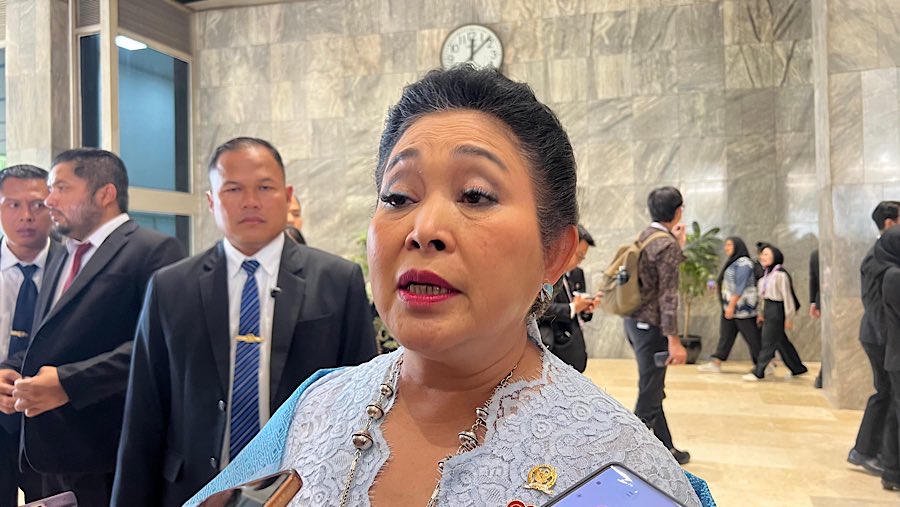 Ketua Komisi IV DPR Siti Hediati Hariyadi (Titiek Soeharto) usai sidang tahunan di Gedung DPR/MPR, Jumat (15/8/2025) (Bloomberg Technoz/Mis Fransiska)