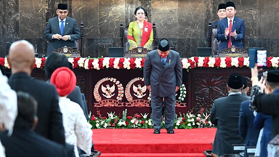 Dalam pidatonya, Prabowo menitikberatkan pada 19 poin substansi. (Biro Pers Kepresidenan/Kris)