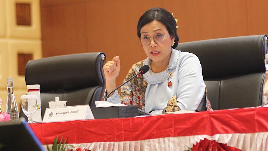 Menkeu, Sri Mulyani saat konfrensi Pers RAPBN dan Nota Keuangan T.A 2026 di Jakarta, Jumat (15/8/2025). (Bloomberg Technoz/Andrean Kristianto)

