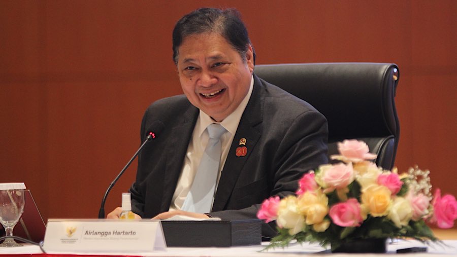 Menko Perekonomian, Airlangga Hartarto saat konfrensi Pers RAPBN dan Nota Keuangan T.A 2026 di Jakarta, Jumat (15/8/2025). (Bloomberg Technoz/Andrean)
