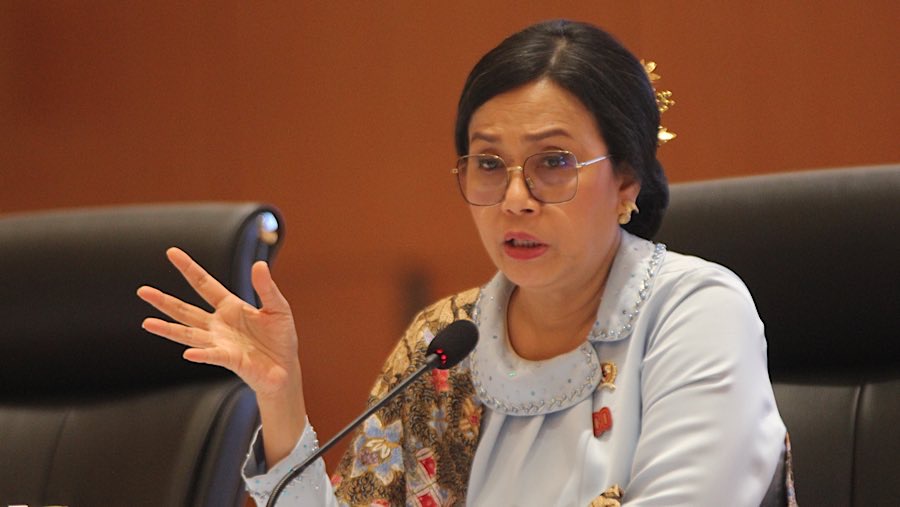 Menkeu, Sri Mulyani saat konfrensi Pers RAPBN dan Nota Keuangan T.A 2026 di Jakarta, Jumat (15/8/2025). (Bloomberg Technoz/Andrean Kristianto)