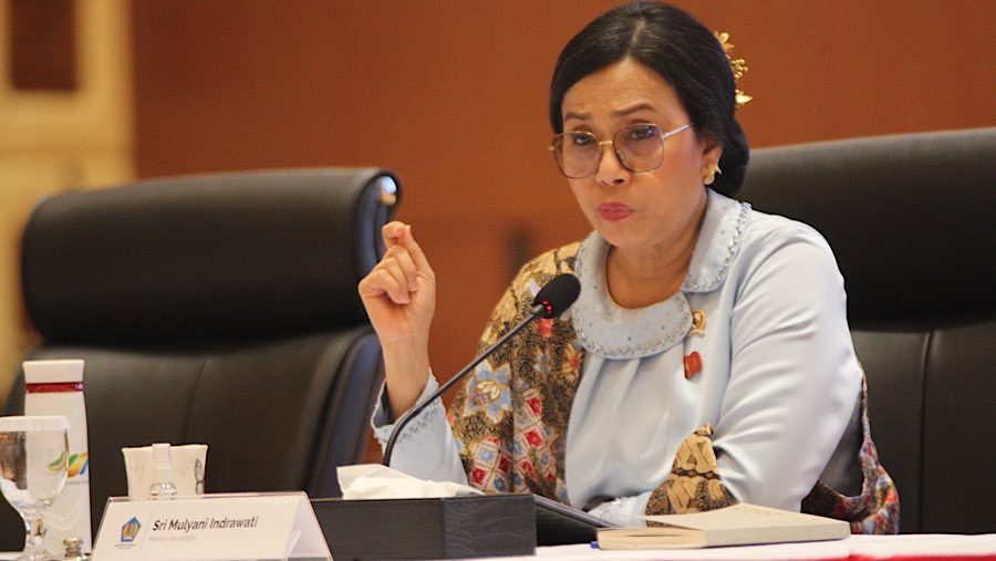 Menkeu, Sri Mulyani saat konfrensi Pers RAPBN dan Nota Keuangan T.A 2026 di Jakarta, Jumat (15/8/2025). (Bloomberg Technoz/Andrean Kristianto)