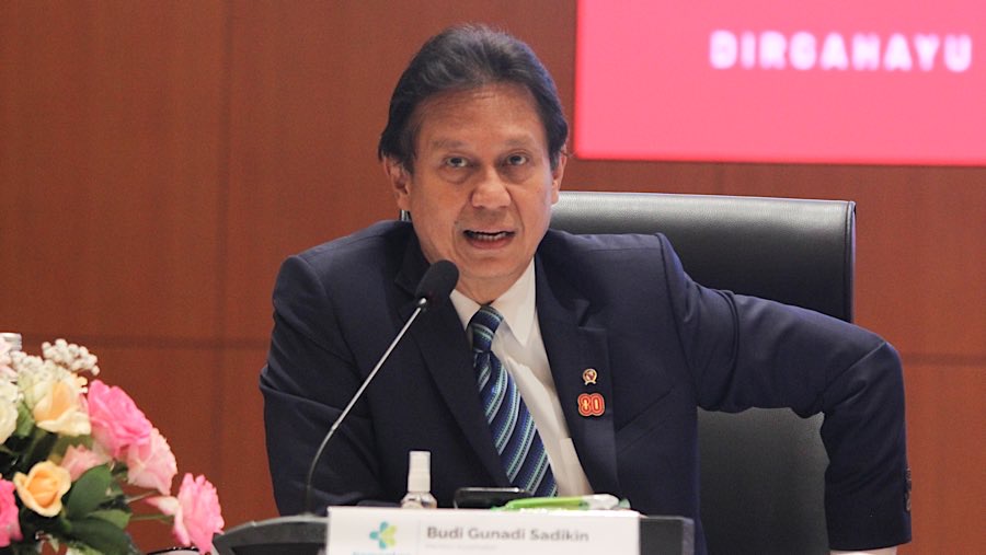 Menkes, Budi Gunadi Sadikin saat konfrensi Pers RAPBN dan Nota Keuangan T.A 2026 di Jakarta, Jumat (15/8/2025). (Bloomberg Technoz/Andrean Kristianto)
