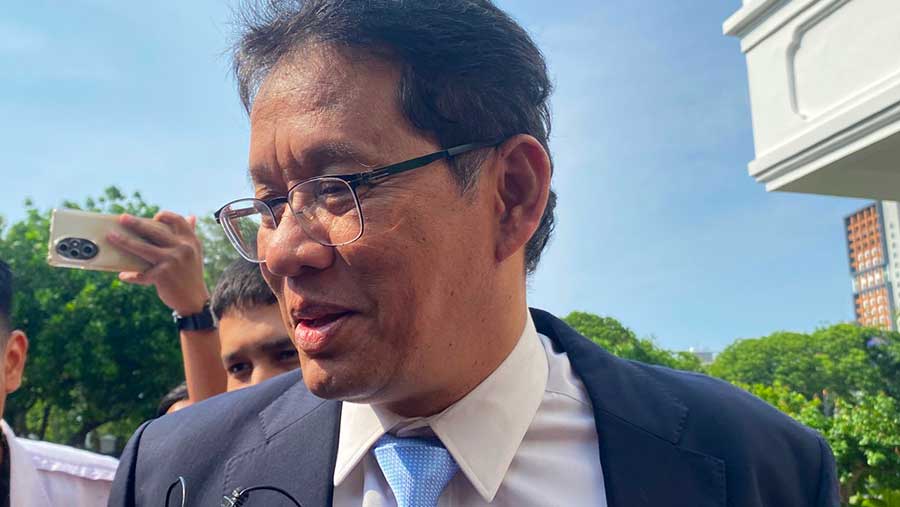 Menkeu Yudhi Sadewa di Istana Kepresidenan, Senin (8/9/2025). (Dova/Bloomberg Technoz)