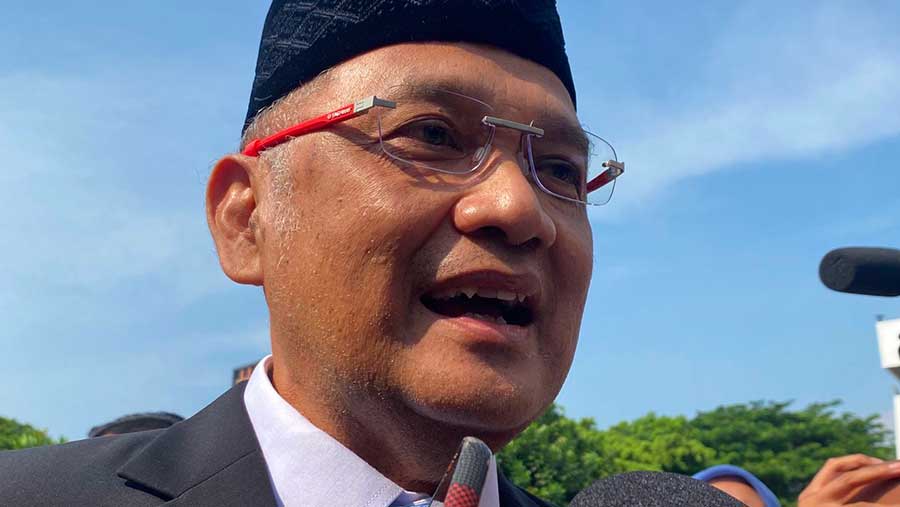 Kepala BP Haji Mochamad Irfan Yusuf Hasyim di Istana Kepresidenan, Senin (8/9/2025). (Dova/Bloomberg Technoz)