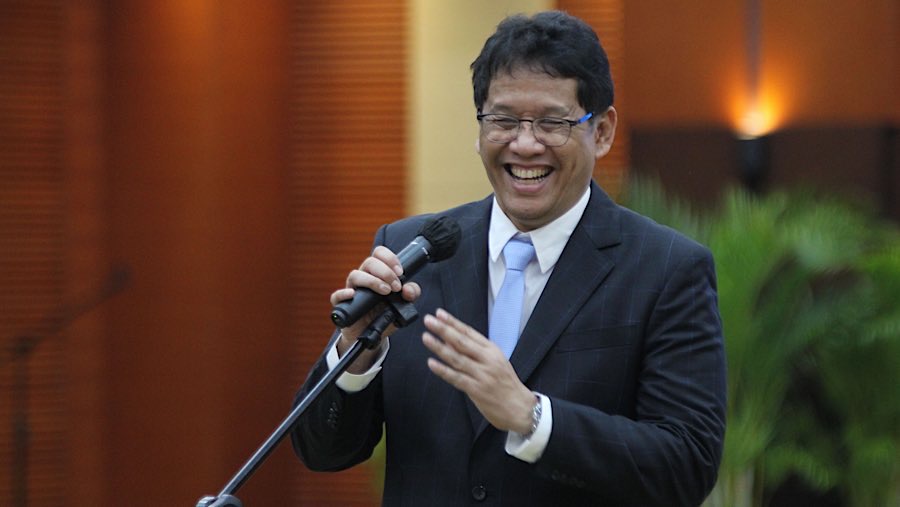 Menkeu Purbaya Yudhi Sadewa memberikan sambutan saat acara sertijab Menteri Keuangan di Kemenkeu, Selasa (9/9/2025). (Bloomberg Technoz/Andrean K)
