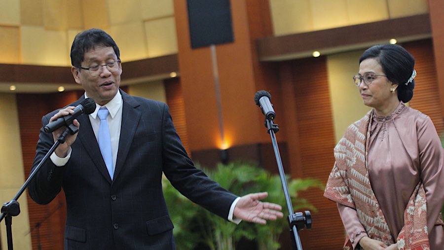 Sri Mulyani juga berpesan kepada jajaran pegawai di Kementerian Keuangan untuk terus menjaga keuangan negara. (Bloomberg Technoz/Andrean K)