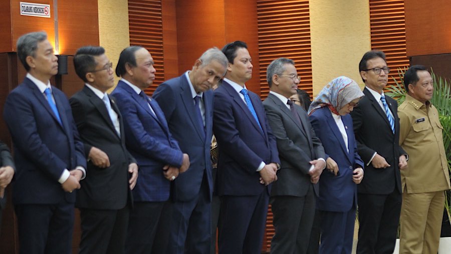 Dalam acara serah terima jabatan tersebut sejumlah tamu undangan turut hadir. (Bloomberg Technoz/Andrean K)