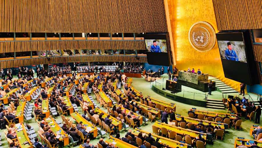 Prabowo di Debat Umum Sidang Majelis Umum ke-80 PBB di Markas Besar PBB di New York. (Foto: Laily Rachev - Biro Pers Sekretariat Presiden)