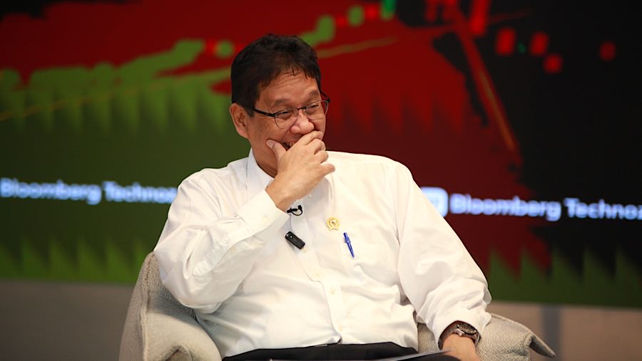 Menteri Keuangan Purbaya Yudhi Sadewa saat wawancara di Kantor Bloomberg Technoz, Jakarta, Selasa (30/9/2025). (Bloomberg Technoz/ Andrean Kristianto)