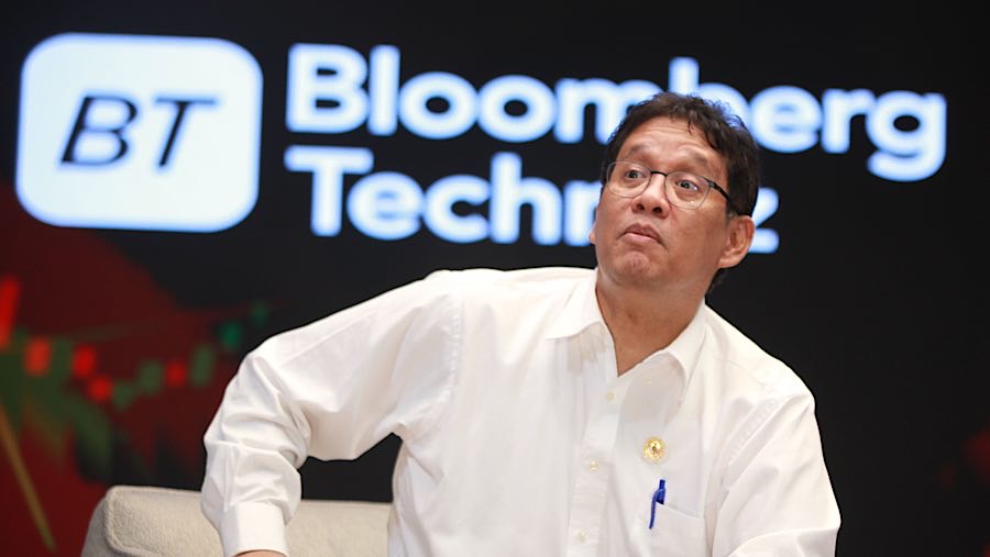 Menteri Keuangan Purbaya Yudhi Sadewa saat wawancara di Kantor Bloomberg Technoz, Jakarta, Selasa (30/9/2025). (Bloomberg Technoz/ Andrean Kristianto)
