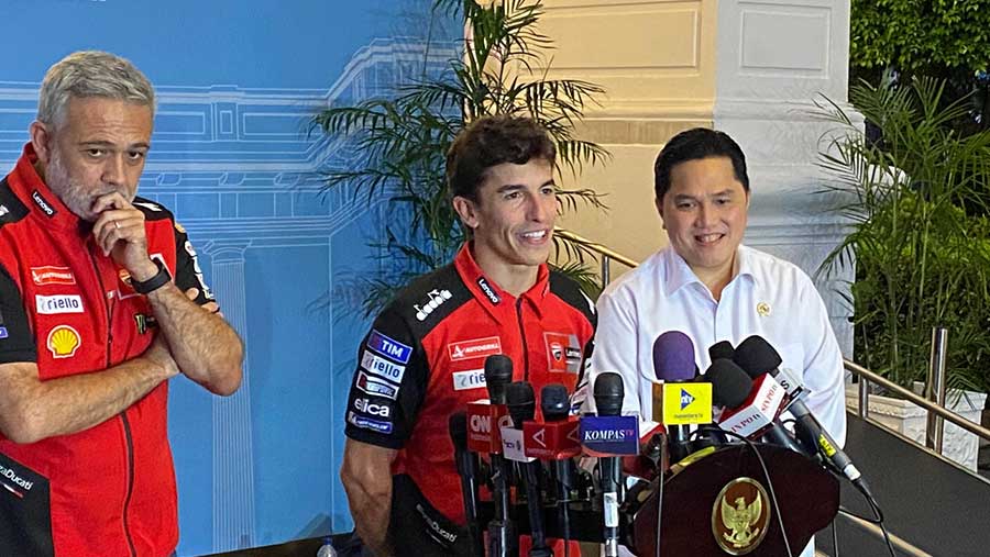 Marc Marquez usai bertemu Presiden Prabowo Subianto di Istana (3/09). (Bloomberg Technoz/Dovana Hasiana)