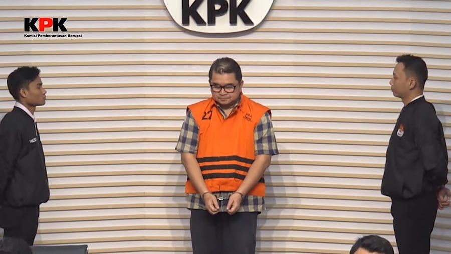 Konfrensi pers penahanan Hendi Prio Santoso dalam kasus jual beli gas antara PGN dan PT IAE TA 2017-2021. (Tangkapan Layar Youtube KPK)