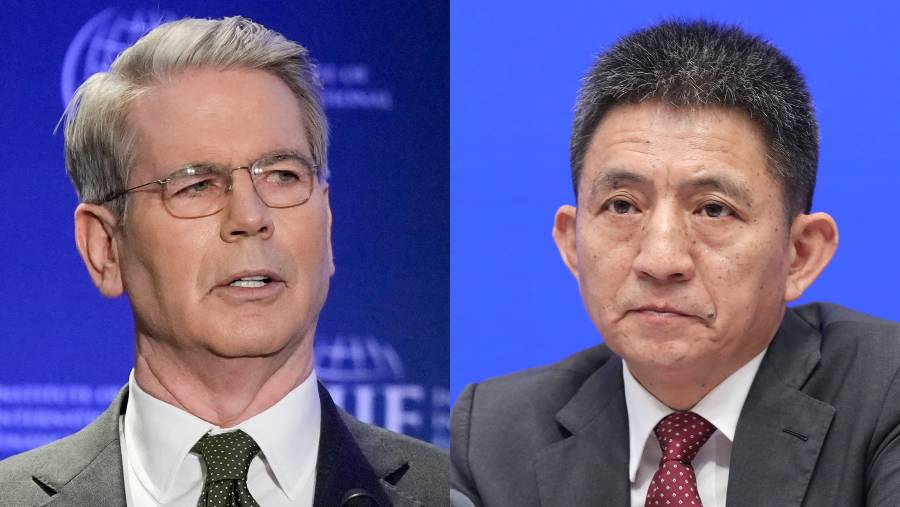 Menkeu AS Scott Bessent dan Wamendag China Li Chenggang. (Bloomberg)