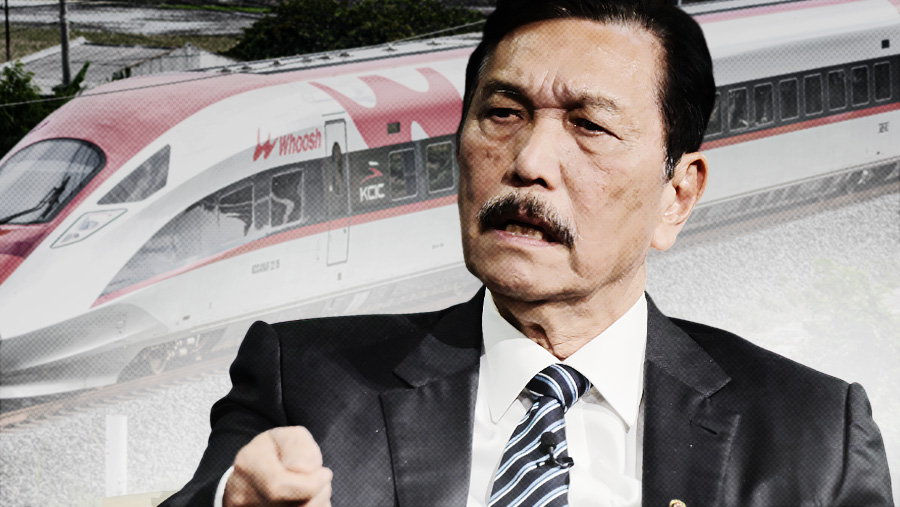 Ketua Dewan Ekonomi Nasional (DEN) Luhut Binsar Pandjaitan dan Kereta Cepat Jakarta–Bandung (KCJB) atau Whoosh (Bloomberg Technoz)