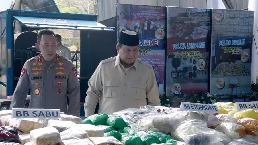 Pemusnahan Barang Bukti Narkoba 214,84 Ton Periode 1 Tahun Pemerintahan Oleh Presiden RI (Tangkapan layar YouTube Sekretariat Presiden)