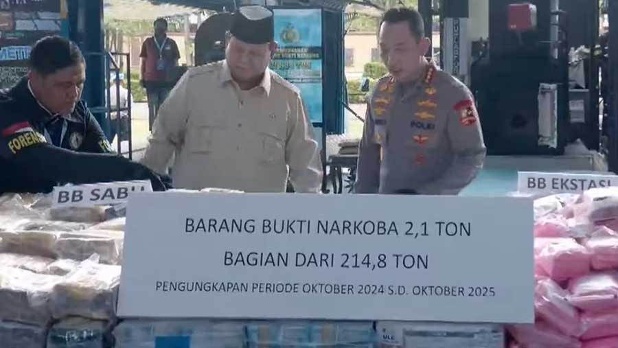 Pemusnahan Barang Bukti Narkoba 214,84 Ton Periode 1 Tahun Pemerintahan Oleh Presiden RI (Tangkapan layar YouTube Sekretariat Presiden)