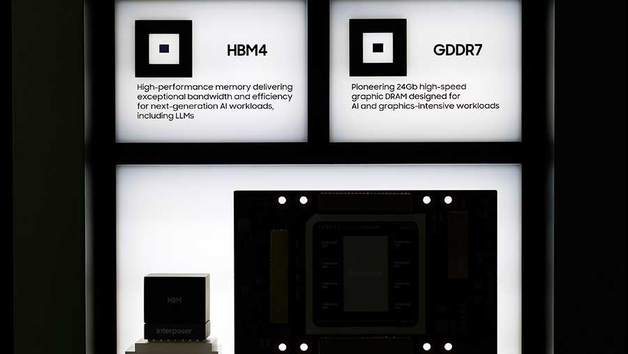 Chip memori bandwidth tinggi HBM4 12 lapis Samsung Electronics. (SeongJoon Cho/Bloomberg)