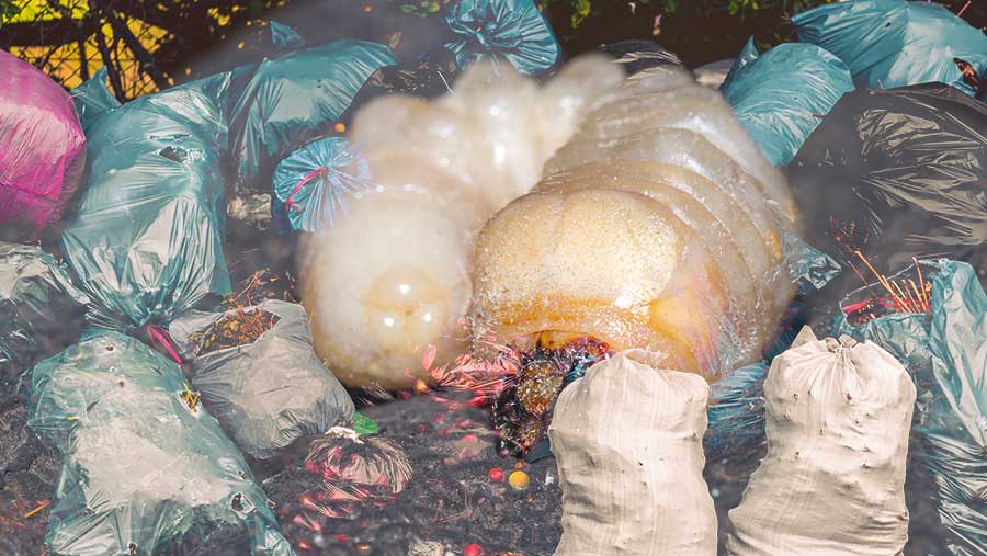 Ilustrasi ⁠tempat sampah dengan belatung (Diolah)