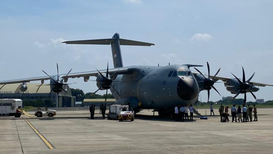 Pesawat A400M Alutsista Baru TNI AU Tiba di Halim (Bloomberg Technoz/Dovana Hasiana)