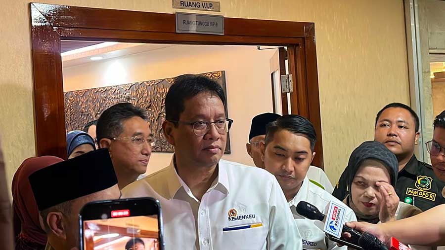 Menkeu RI Purbaya Yudhi Sadewa di DPD RI (3/11). (Bloomberg Technoz/Merinda)