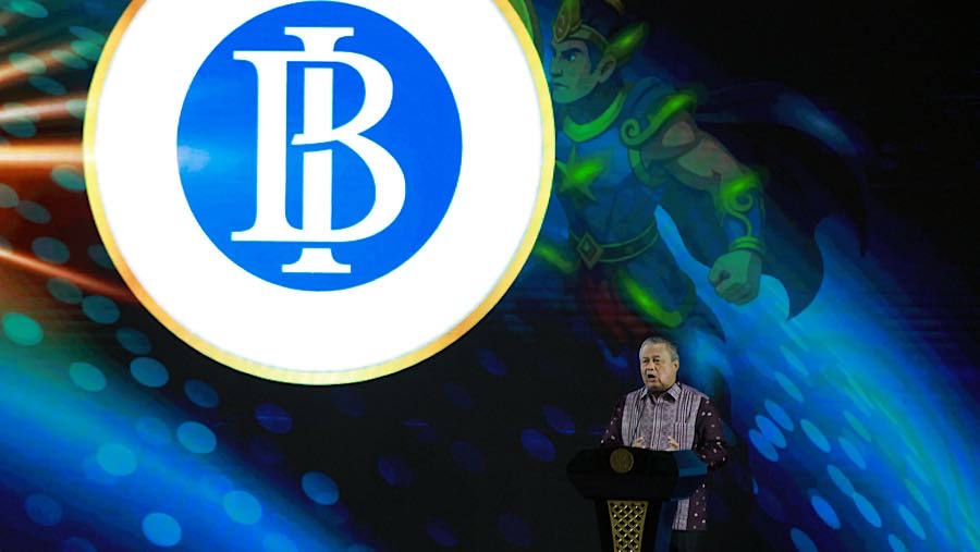 Gubernur BI, Perry Warjiyo saat pertemuan tahunan Bank Indonesia 2025 di Jakarta, Jumar (28/11/2025). (Bloomberg Technoz/Andrean Kristianto)