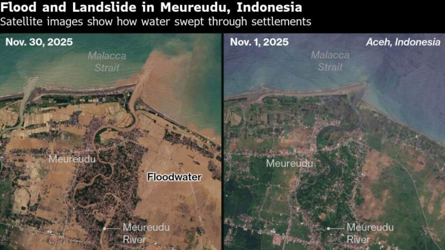 Kondisi Aceh pasca bencana banjir bandang. Dok: Planet Labs Bloomberg