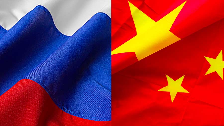Bendera Rusia dan China (Envato)