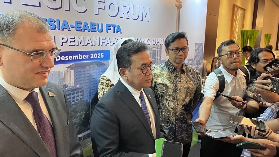 Menteri Perdagangan, Budi Santoso dalam Strategic Forum Perdagangan Internasional I-EAEU FTA, Senin(15/12/2025) (Bloomberg Technoz, Merinda Faradianti
