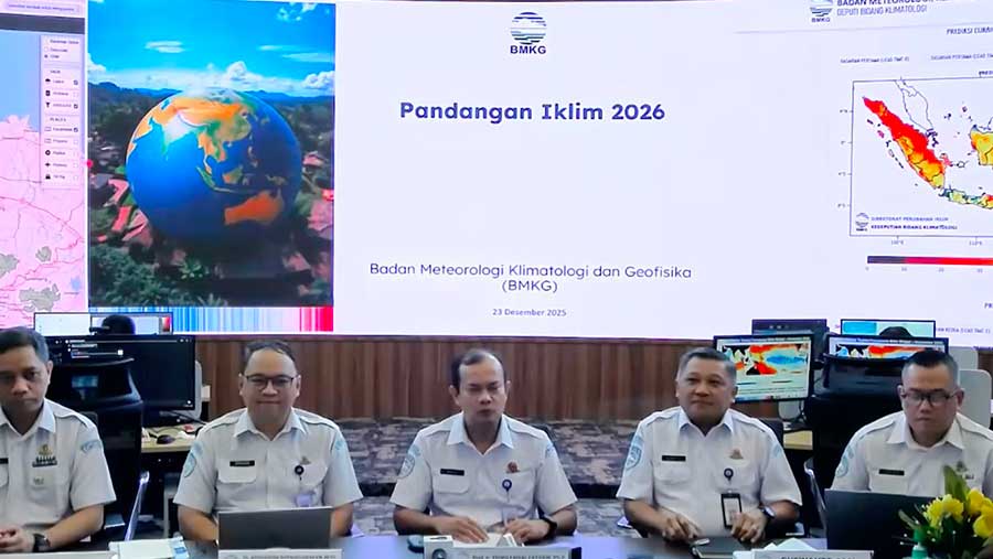 Kepala BMKG Teuku Rafli dan jajaran di acara Pandangan Iklim 2026 (YouTube BMKG)